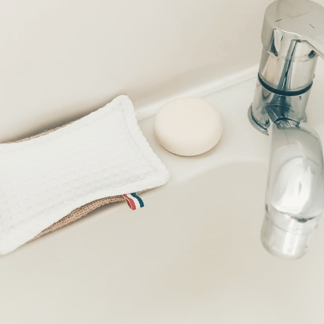 Éponge lavable et réutilisable en coton certifié Oeko-Tex et toile de jute