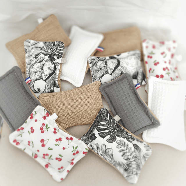 Éponge lavable et réutilisable en coton certifié Oeko-Tex et toile de jute