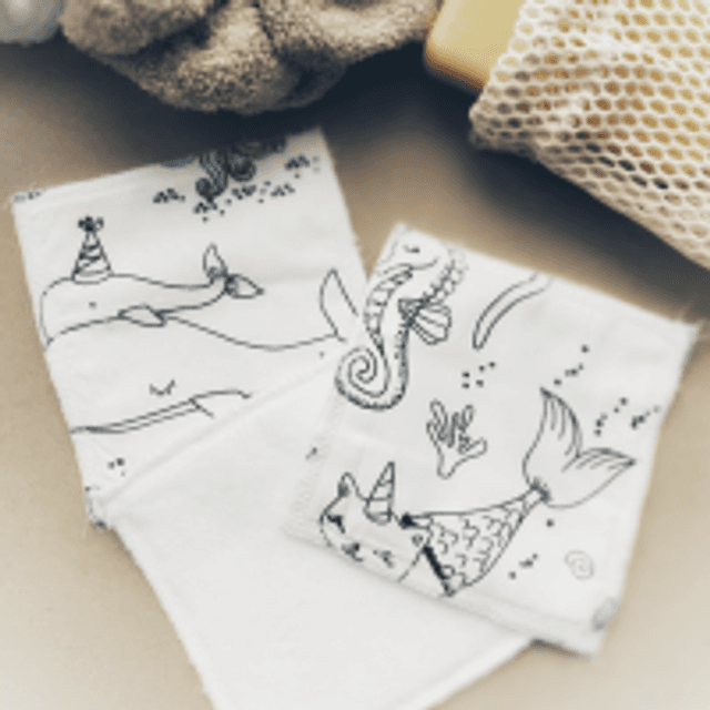 Lot de 3 Lingettes Lavables en Bambou pour Enfant - Motif Coloriage Enfant Certifié Oeko-Tex